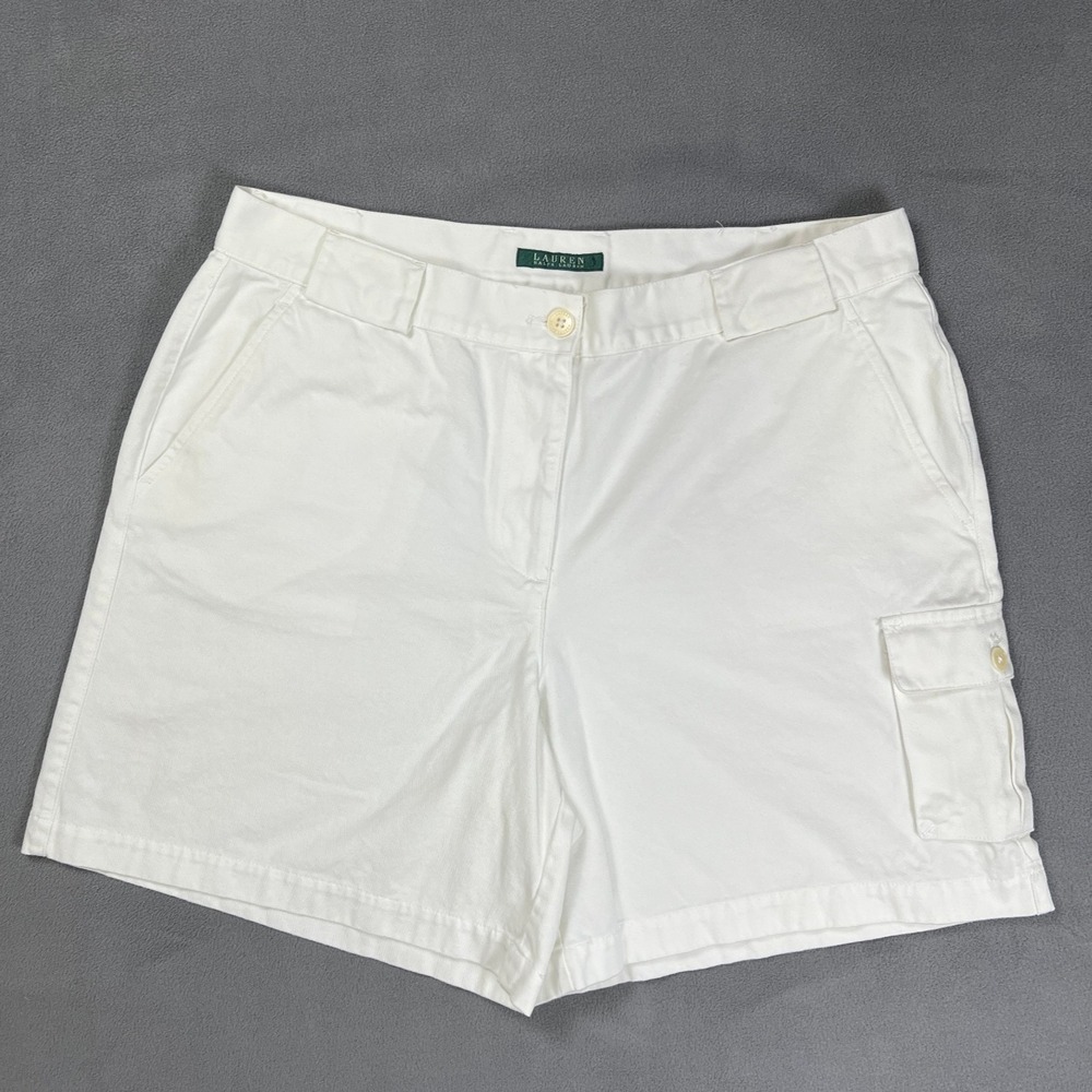 Lauren Ralph Lauren White Cargo Bermuda Chino Shorts 100% Cotton Womens 14